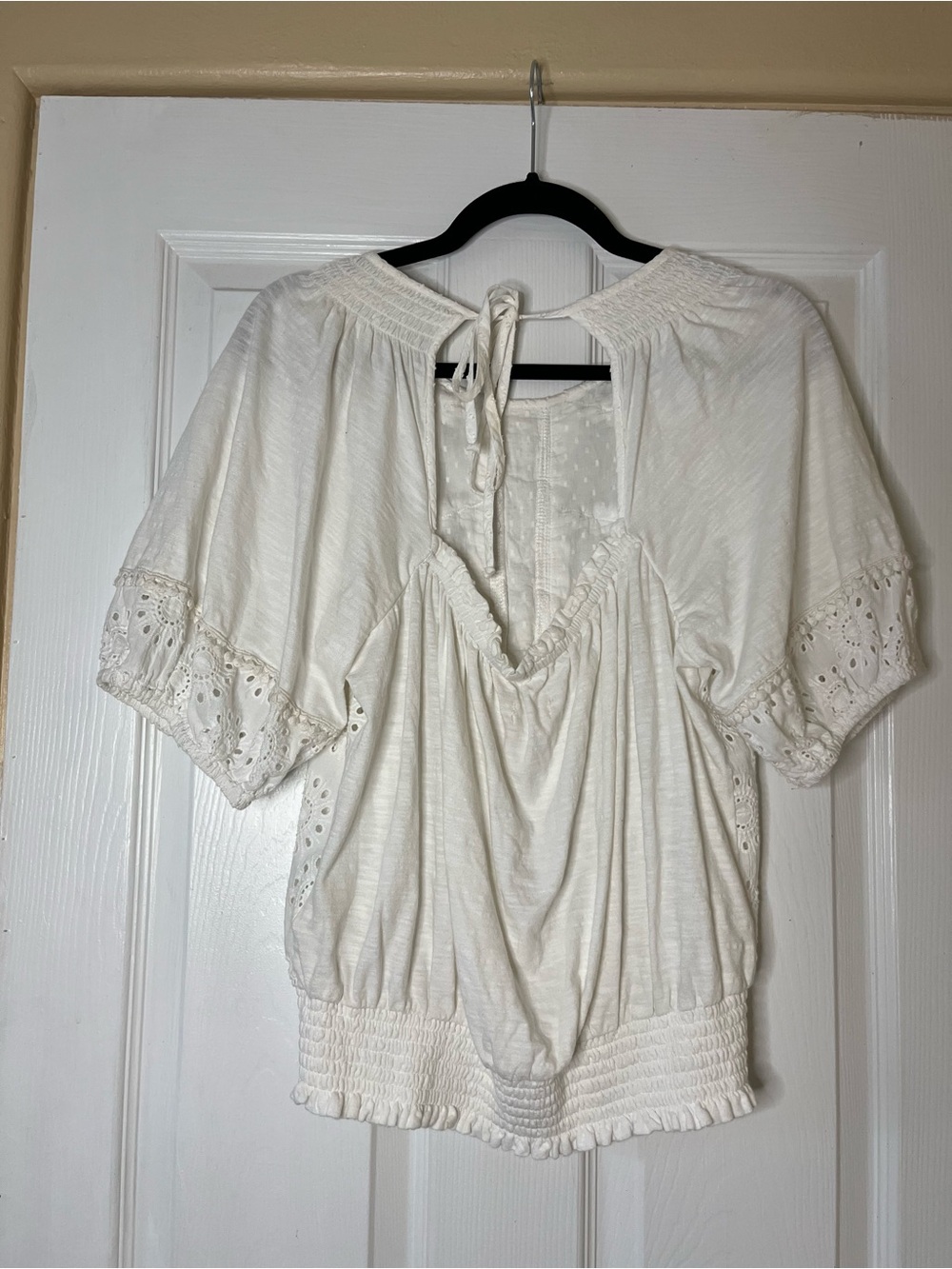 Anthropologie Porridge Freya Eyelet Lace Cotton Puff-Sleeve Blouse Open Back - Picture 10 of 11
